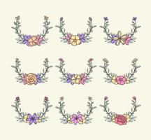 Set of flowers borders, hand drawn line with digital color, vector illustration