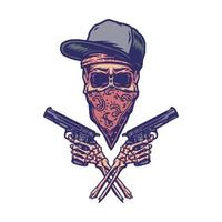 Bandit holding gun, hand drawn line with digital color, vector illustration