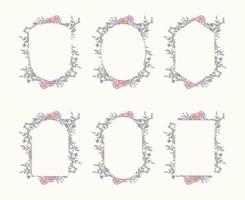 Floral frame collection, hand drawn line with digital color, vector illustration