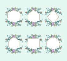 Set of frames with flowers, hand drawn line with digital color, vector illustration