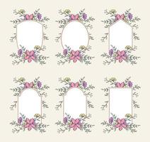 Floral frame collection, hand drawn line with digital color, vector illustration