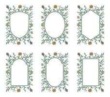 Floral frame collection, hand drawn line with digital color, vector illustration