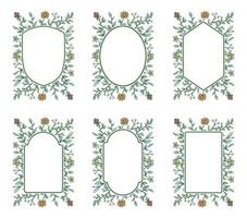 Floral frame collection, hand drawn line with digital color, vector illustration