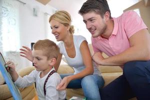 family drawing on school board at home photo