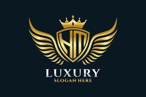 Luxury royal wing Letter KM crest Gold color Logo vector, Victory logo, crest logo, wing logo, vector logo template.