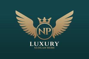 Luxury royal wing Letter NP crest Gold color Logo vector, Victory logo, crest logo, wing logo, vector logo template.