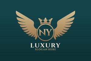 Luxury royal wing Letter NY crest Gold color Logo vector, Victory logo, crest logo, wing logo, vector logo template.