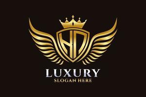 Luxury royal wing Letter KN crest Gold color Logo vector, Victory logo, crest logo, wing logo, vector logo template.