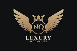 Luxury royal wing Letter NQ crest Gold color Logo vector, Victory logo, crest logo, wing logo, vector logo template.
