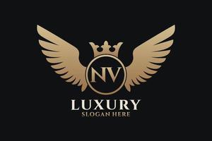 Luxury royal wing Letter NV crest Gold color Logo vector, Victory logo, crest logo, wing logo, vector logo template.