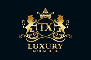 Initial TX Letter Lion Royal Luxury Logo template in vector art for luxurious branding projects and other vector illustration.
