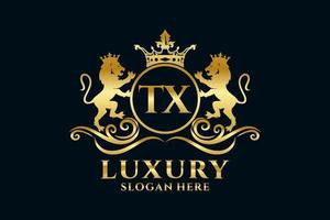 Initial TX Letter Lion Royal Luxury Logo template in vector art for luxurious branding projects and other vector illustration.