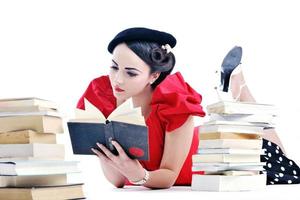 beautiful young woman read book photo