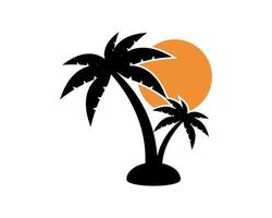 Two palm tree silhouette with sunset vector