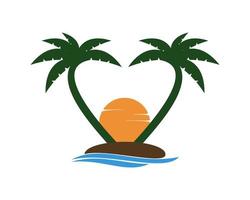 Beach and palm tree love shape vector