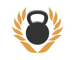 Gold leaves with dumbbell inside vector