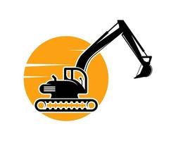 Sunset with excavator silhouette inside vector