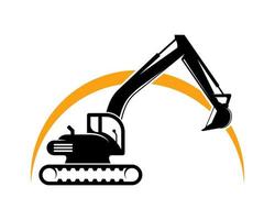 Excavator silhouette with sunset vector