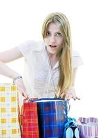 happy young adult women  shopping with colored bags photo