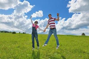 romantic young couple in love together outdoor photo