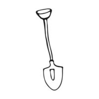 Hand drawn shovel in doodle style. Gardening tools isolated on white background. Vector illustration.