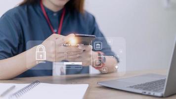cybersecurity concept, user privacy security and encryption, secure internet access Future technology and cybernetics, screen padlock. photo