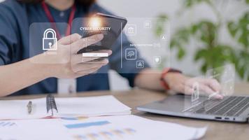 cybersecurity concept, user privacy security and encryption, secure internet access Future technology and cybernetics, screen padlock. photo