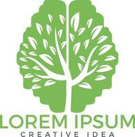 Green Brain tree logo design. Think Green label. vector