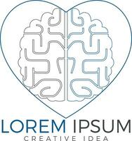 diseño creativo del logo en forma de corazón cerebral. pensar en el concepto de idea. lluvia de ideas icono de logotipo de cerebro de pensamiento de poder. vector