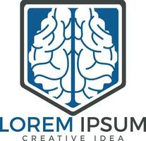 Creative brain shield logo design. Think idea concept. Brainstorm power thinking brain Logotype icon. vector