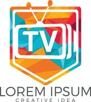 diseño del logotipo del escudo de tv con letras. plantilla de concepto de diseño de logotipo de medios de televisión. vector