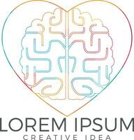 diseño creativo del logo en forma de corazón cerebral. pensar en el concepto de idea. lluvia de ideas icono de logotipo de cerebro de pensamiento de poder. vector