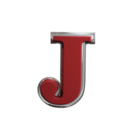 Letter J 3D Render mental red color png