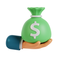 3d hand hold bag of money png