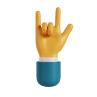 Gesto de rock and roll de mano 3d png