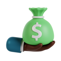 3d hand hold bag of money png