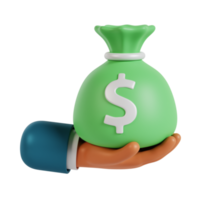 3d hand hold bag of money png