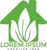 Green leaf ecology nature vector design. Home and leaves environment decoration modern leaf emblem.