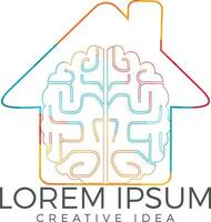 diseño creativo del logo de la casa del cerebro. pensar en el concepto de idea. lluvia de ideas icono de logotipo de cerebro de pensamiento de poder. vector