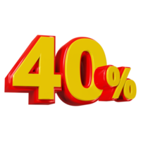 3D render of 40 percent discount for marketing and sale png