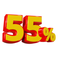 3D render of 55 percent discount for marketing and sale png