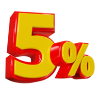Rendu 3d de 5 % de réduction pour le marketing et la vente png