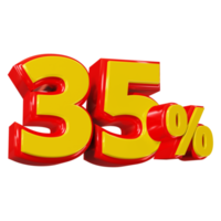 3D render of 35 percent discount for marketing and sale png