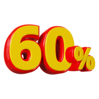 3D render of 60 percent discount for marketing and sale png