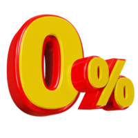 3D render of 0 percent for marketing and sale png