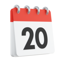 20 em 3d renderização do calendário png