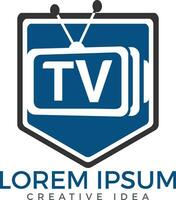diseño del logotipo del escudo de tv con letras. plantilla de concepto de diseño de logotipo de medios de televisión. vector