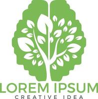 Green Brain tree logo design. Think Green label. vector