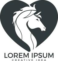 Horse head with heart shape logo design. Horse love template. vector