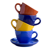 pile de tasses à café colorées isolées avec chemin de détourage pour maquette png